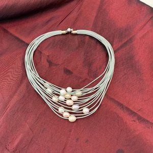 15'Strand Genuine Leather Cultured Pearl Necklace